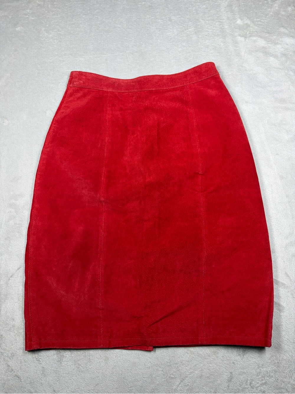 Vintage 100% Leather Red Pencil Straight Mini Skirt Size 3/4